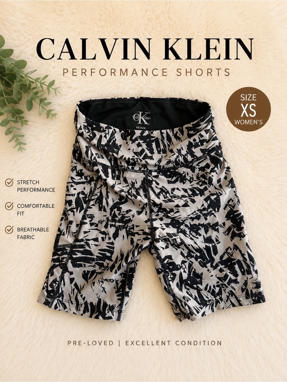 Calvin Klein Performance Black & White Abstract Athletic Shorts